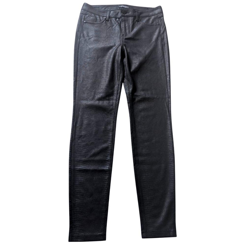Liverpool Los‎ Angeles Black Snakeskin Embossed Skinny Pants Metallic Womens 6